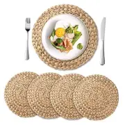 Round Woven Placemats Set of 4 Water Hyacinth 13.8 inch (Set of 4) Natural