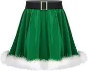 [TiaoBug] Kids Girls Mrs Claus Ruffled Mini Skirt Dress Santa Christmas Skirt Costume Ice Skating Dancewear