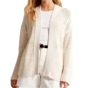 Abercrombie & Fitch NWT XS Cream Ivory Mesh Stitch Cotton Knit Open Cardigan
