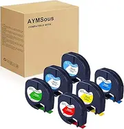 AYMSous Colored Plastic Tape Label (1/2'' x 13') Compatible for Dymo LetraTag Refill Colored Plastic 91331 16952 91332 91333 91334 91335 for Dymo Letra Tag Label Maker LT-100H LT-100T LT-110T QX50
