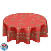 Kawani Christmas Tablecloth Round 60 Inch Red Xmas Winter Holly Decorative Ta