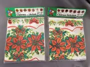 2 Plastic Christmas Tablecloth 52x72" Red Poinsettias with Greenery New Vintage