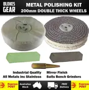200mm Metal Polishing Kit for Bench Grinder Inc Thick Buffs Compounds & Spindles