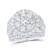 14k White Gold Round Diamond Bridal Wedding Ring Set 3 Cttw (Certified)