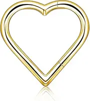 [Glupez] 1/2PCS 16G Titanium Silver/Black/Gold/Rose Gold CZ Heart shaped Ear/Nose/Lip Cartilage Helix Tragus Rings Hoop Earrings Body Piercing Jewelry Women Men