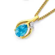 9ct Gold, Blue Topaz & Diamond Pendant in Blue