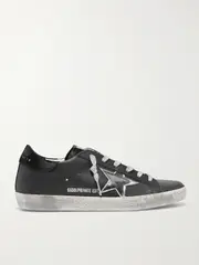[Golden Goose] Golden Goose - Superstar Metallic Distressed Leather And Suede Sneakers - Black - IT35 IT 35 Black