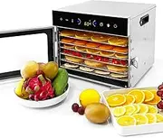 Stainless Steel Food Dehydrator, oiyocemo 6 Tray Fruit Dryer Machine with Free Recipe Book, BPA-Free, 30~90℃ Temperature Setting, Max 24h, Dehydrator Food Dryer for Vegetables, Meats, Chili