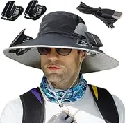 [Generic] Solar Powered Outdoor Fishing Hat, Wide Brim Fan Outdoor Fishing Hat-Solar & USB Charging with Two Fans, Cooling Camping Hats for Men