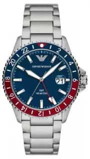 Emporio Armani Diver GMT Watch with Silver Bracelet AR11590
