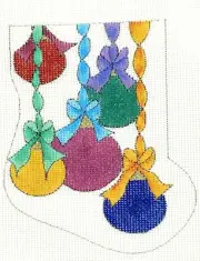 Renaissance HP Needlepoint Canvas Mini Christmas Stocking Ornaments Ribbon