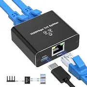 NEUTYPECHIC LAN Splitter 1 to 2, 1000Mbps Aluminium LAN Splitter LAN Switch 2Port, Ethernet Splitter RJ45 Network Switch with Type-C for Computer, Laptop, Switch, Router, Network Socket, TV Box