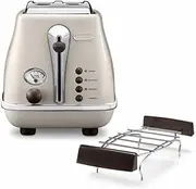 [De'Longhi] Icona Vintage CTOV 2103.BG - 2-Slot Toaster with Bun Attachment, Toaster with 6 Browning Levels, Defrosting & Warming Function, Stainless Steel in Elegant Retro Look, Beige