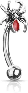[Pierced Owl] 16GA Crystal Set Red Bellied Spider 316L Surgical Stainless Steel Cartilage Helix Daith Rook Eyebrow Curved Barbell