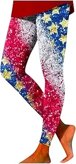 [Rvidbe] Capri Pants for Women Plus Size, Womens High Waist American Flag Print Leggings Workout Soft Yoga Running Pants Tights