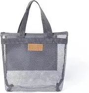 [Generic] Mesh Beach Bag Pool Mesh Tote with Zipper Swim Bag for Travel Beach Backpack for Gym Mesh Storage Bag