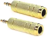 Headphone Audio Adapter Quality Converter, 3.5mm Male Plug to 6.5mm Female Jack Audio Stereo Headphone Adaptor Converter Microphone Audio with 24K Gold Plated 2 Pack