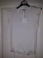 Sandro sheer Mesh back Sleeveless Banded Trim Top white M