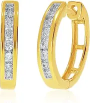 La Joya Lab Grown Diamond Huggie Earrings for Women | 1/2 CT TW 925 Sterling Silver Plated Yellow Gold Diamond Earrings | Dainty and Petite Small Diamond Earrings
