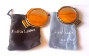 Vintage Gold Tone Judith Leiber Double Sided Hand Held Compact Mirror