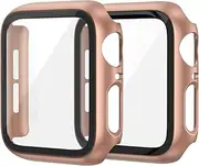 EDIMENS [2 Pack] Hard PC Case Compatible with Apple Watch Series 6/5/4/SE 40mm Women Men,Overall PC Case Slim Tempered Glass Screen Protector Protective Cover for iWatch 40mm Series 6/5/4/SE Rose Gold