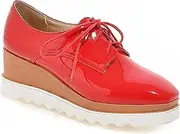[FARZAH] Women's Platform Wedge Shoes Leather Lace Up Chunky High Heel Dress Shoes Round Toe Personality (Color : B, Size : 4.5)