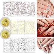 Whaline 1200Pcs+ Christmas Metallic Nail Art Decals with 2 Boxes Nail Sequins Self-Adhesive Nail Art Sticker Red Gold Sliver Nail Decals for Women Girl Winter Nail DIY Decorations, 12 Sheets