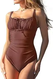 [CUPSHE] Women's One Piece Swimsuit Bathing Suit Square Neck Back Cut Out Drawstring Self Tie Back Hook