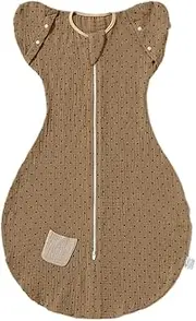 Hug & Go. Swaddle Zip Sack/Baby Sleeping Sack/Baby Sleeping Bag Organic Cotton - (Brown & Dots, Large)