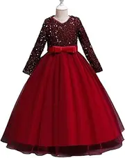 [Glife live] New Children's Dress 120cm-170cm Princess Skirt INS Girl Long Sequined Dress Children's Clothing (6 Years Old ~ 14 Years Old)(酒红,120cm)