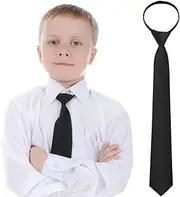[PLABBDPL] Black Children's Tie with Zip - Ideal Equipment for Wedding, Graduation & Show - Adjustable & Uniform Pre-tie - Plain & Stylish for Little Boys - 1 Piece
