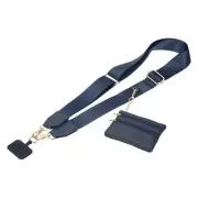 Phone Strap with Wallet and Patches for Travel Shopping, Dark Blue