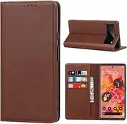 [Cavor] for Google Pixel 6 Case, Pixel6 Cowhide Pattern PU Leather Cases Flip Magnetic Kickstand Book Wallet Cover Phone Case with Card Slots(6.4") -Dark Brown