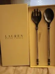 NIB Ralph Lauren Stainless Horn Salad Servers Warren set of 2 new
