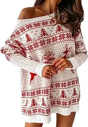[LOBESASY] Fashion Christmas Sweater Dress Knitted Knitting Pullover Loose Dress Long Sleeve Soft Blouse Casual Pullover for and Daily Girls Ladies