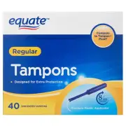Equate Tampons with Plastic Applicators, Unscented, Regular, 40 Count