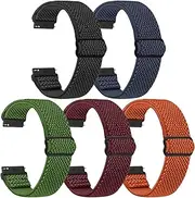 VNDAPT Elastic Watch Bands 16mm 18mm Quick Release Replacement Wristband, Adjustable Stretchy Nylon Watch Strap Sports Band for Men Women, 5 Packs