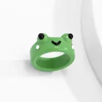 在飛比找蝦皮購物優惠-可愛微笑青蛙戒指女士女孩搞笑個性卡通動物雞青蛙戒指時尚首飾