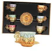 12 Pc Turkish Greek Arabic Coffee Espresso Cup Saucer Porcelain Set () Gold
