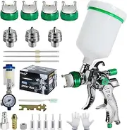 HVLP Paint Spray Gun Kit with 3 Nozzles - 1.4 mm & 1.7 mm & 2.0 mm, Professional Paint Spray Gun Compressed Air Gravity Sprayer with 600 ml Plastic Cup (Green)