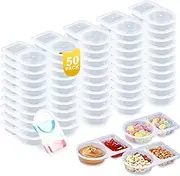 50Pcs Double Compartment Condiment Container,Snack Containers with Lids Multipurpose Leak-Proof Snack Containers,Plastic Clear 2 Compartment for Sauces Dips Snacks (50PCS model 2)