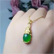 [KanDuo] Personality Jade Pendant Necklace Lucky Amulet, Natural Green Jade with Myanmar Jadeite Golden Pendant Necklace Women Gifts(Gem Color:White)