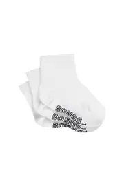 [Bonds] Bonds Toddler Cotton Lightweight Quarter Crew 3 Pack Socks in White Size: 1-2 Years 1-2 Years White