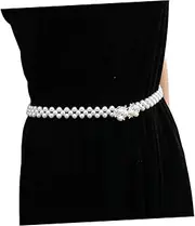 [FOMIYES] 1PC Fashion Rhinestone Pearl Waist Belt for Women Elegant Elastic Waistband Dress Accessory Slender Chain Design for Dresses present for Ladies