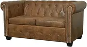vidaXL Comfortable Chesterfield 2-Seater Sofa, Brown Artificial Leather Upholstery - Tufted and Studded Detailing, Easy to Clean & Assemble