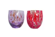 Murano VINTAGE NIB Purple & Red Pastel Stemless Wine Glasses Set of 2, 3.5"Hx3"W
