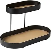 AIMALL 2-Tier Metal Snack Tray with PU Leather Surface, Modern Fruit Tray for Living Room, 11.8in x 5.9in x 7.5in Candy and Snack Holder Display