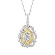 0.5 CT. T.W. Composite Pear Natural Diamond Ornate Frame Pendant in 14K Two-Tone Gold