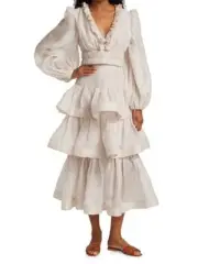 Zimmermann Rhythmic Tiered Midi Skirt - Dove - Size 0P AU6-8 RRP $950