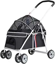 Pet Stroller for Small Dogs/Cats, Small Dog Pram Stroller No-Zip Pet Strollers for Cats/Dogs, Dog Strollers Within 20kg Dog Prams Pushchairs with Adjustable Awning(Nero)